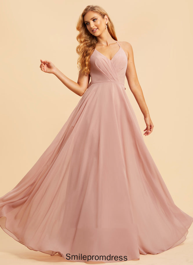 Fabric Embellishment Ruffle Neckline A-Line V-neck Floor-Length Length Silhouette Melissa Bridesmaid Dresses