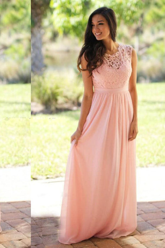 Pink Jewel Neck Sleeveless Princess Appliques Prom Dresses