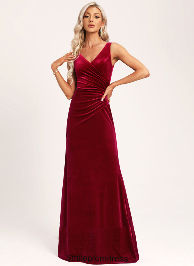 Floor-Length Fabric Trumpet/Mermaid Silhouette Neckline Embellishment Ruffle Length V-neck Lindsay Bridesmaid Dresses
