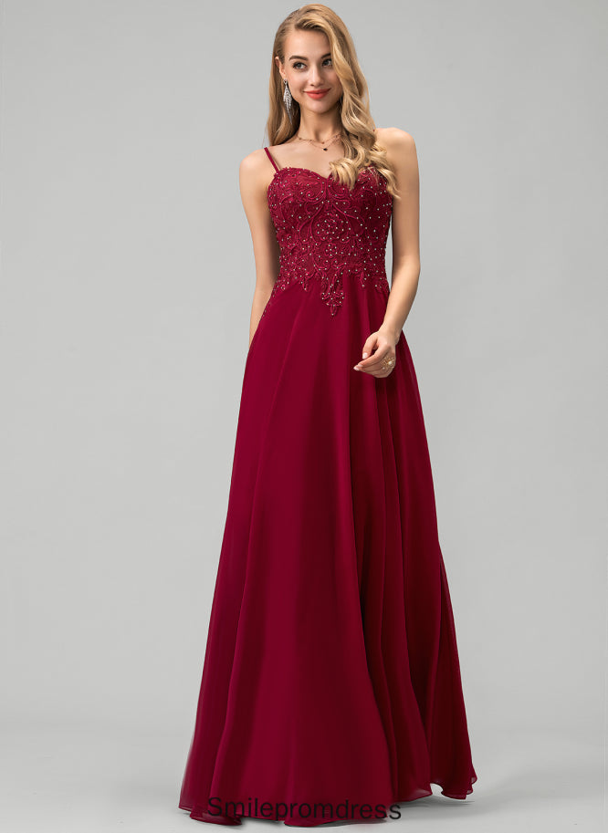 Prom Dresses A-Line Muriel Floor-Length Rhinestone Lace With Chiffon Sweetheart