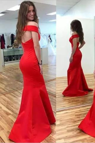 2021 Mermaid Red Elegant Sweetheart Off Shoulder Satin Corset Open Back Prom Dresses SM194