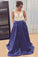 2021 A Line V Neck Prom Dresses Satin With Beading Sweep Train Zipper Up