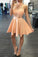 2021 High Neck Homecoming Dresses A Line Satin With Applique Short/Mini