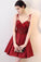 A Line Burgundy V Neck Lace Spaghetti Straps Short Prom Dresses Homecoming Dresses SSM966