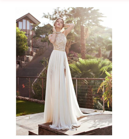 2021 Sexy Lace Backless Long Chiffon High Neckline Halter Side Slit Prom Dress uk Wedding Dress