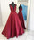 2021 Sexy Burgundy Red Long V Neck Red Evening Dress Simple Prom Dresses SSM749