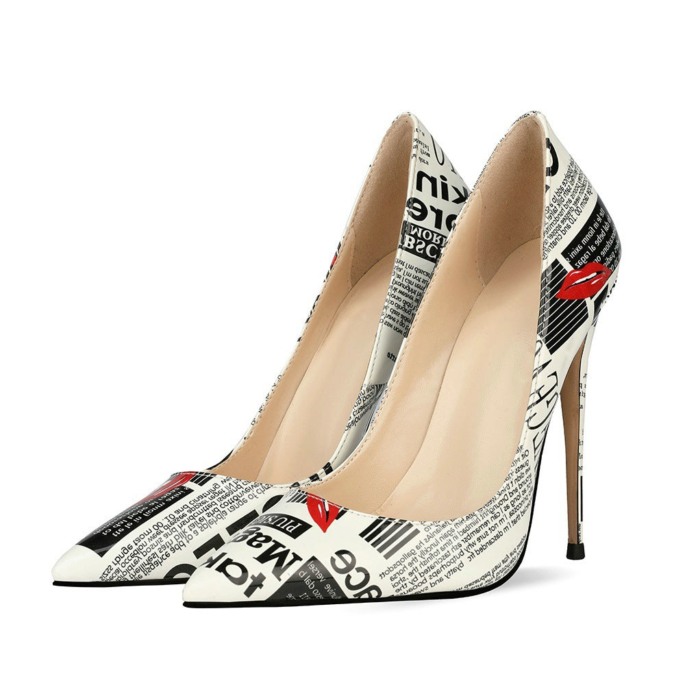 High Heels with Graffiti Evening Party Shoes