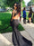 2 Pieces Black Long Sleeve Prom Dresses Mermaid Lace Prom Dress