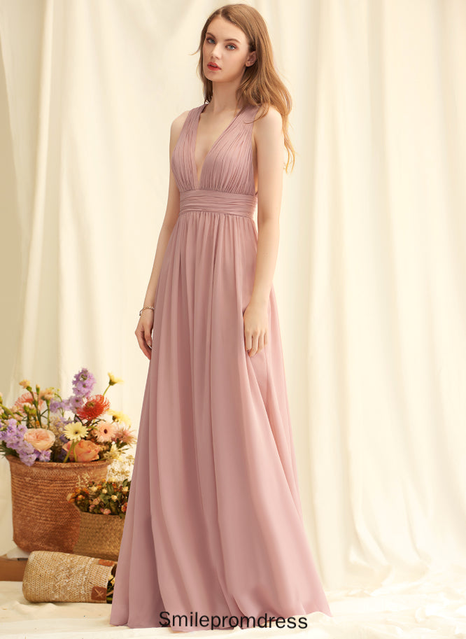 Pleated Neckline Fabric Length Silhouette V-neck Embellishment A-Line Floor-Length Chloe Floor Length Natural Waist Bridesmaid Dresses