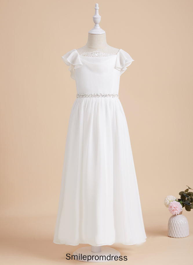 - Beading Girl Michaela Scoop A-Line Flower Chiffon/Lace Ankle-length Neck Dress Sleeves With Flower Girl Dresses Short