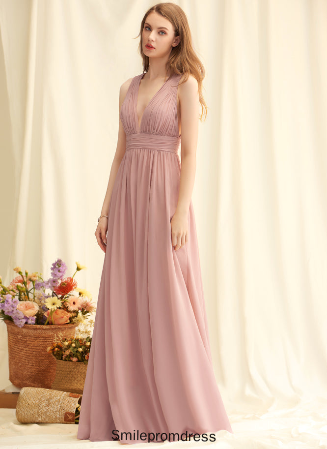 Fabric Neckline A-Line Floor-Length Length V-neck Silhouette Straps&Sleeves Gisselle Bridesmaid Dresses