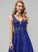 Tricia Satin Sequins A-Line Prom Dresses With Floor-Length V-neck