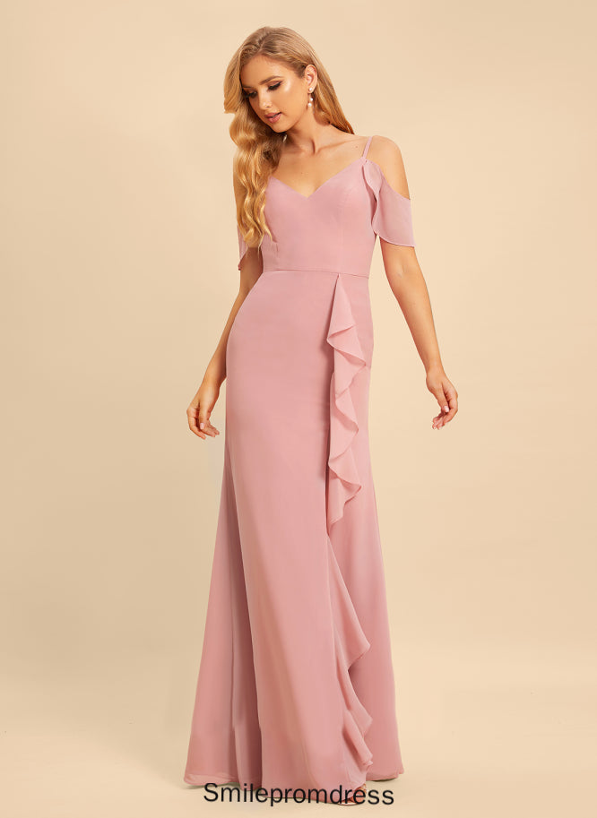 Silhouette Length Embellishment Ruffle Fabric V-neck Floor-Length SplitFront A-Line Neckline Madilyn A-Line/Princess Bridesmaid Dresses