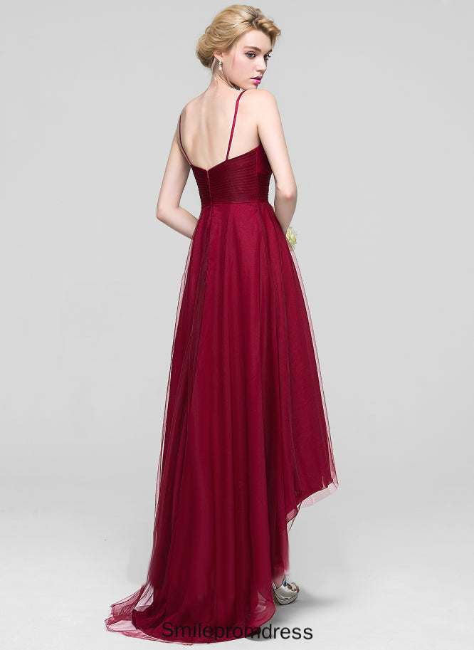 Fabric Embellishment Silhouette A-Line V-neck Ruffle Length Asymmetrical Neckline Madisyn Bridesmaid Dresses