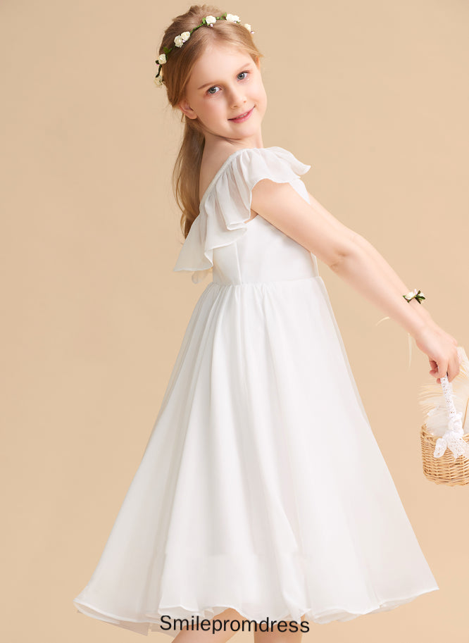- Chiffon/Satin Tea-length Flower Girl V-neck A-Line Alani Sleeveless Flower Girl Dresses Dress
