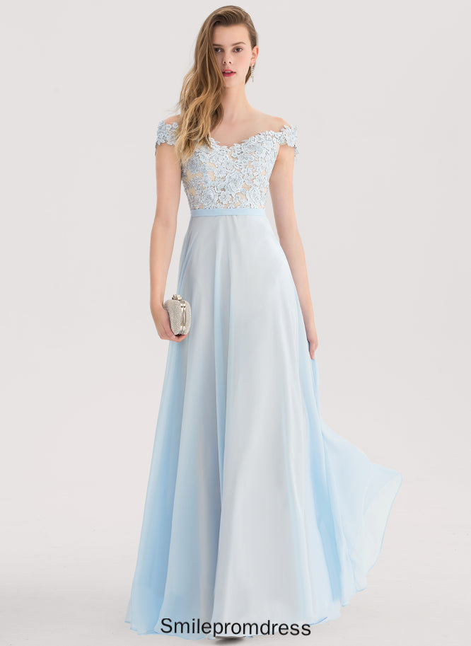 Beading A-Line Lace With Chiffon Off-the-Shoulder Sequins Carolina Floor-Length Prom Dresses
