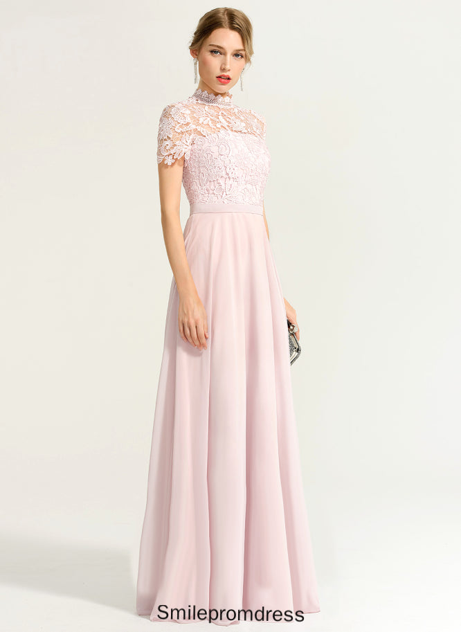 Illusion Lace A-Line Prom Dresses Dayana Neck Floor-Length High Chiffon