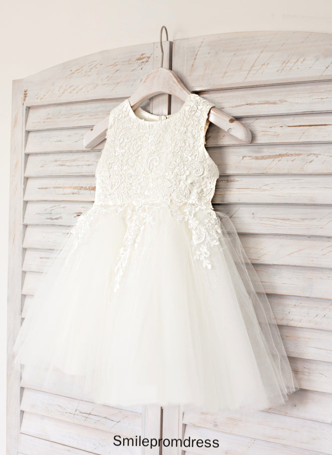 - Flower Girl Dresses Satin/Tulle With Lace Neck Sleeveless Knee-length Dress Girl Scoop A-Line Flower Haylie