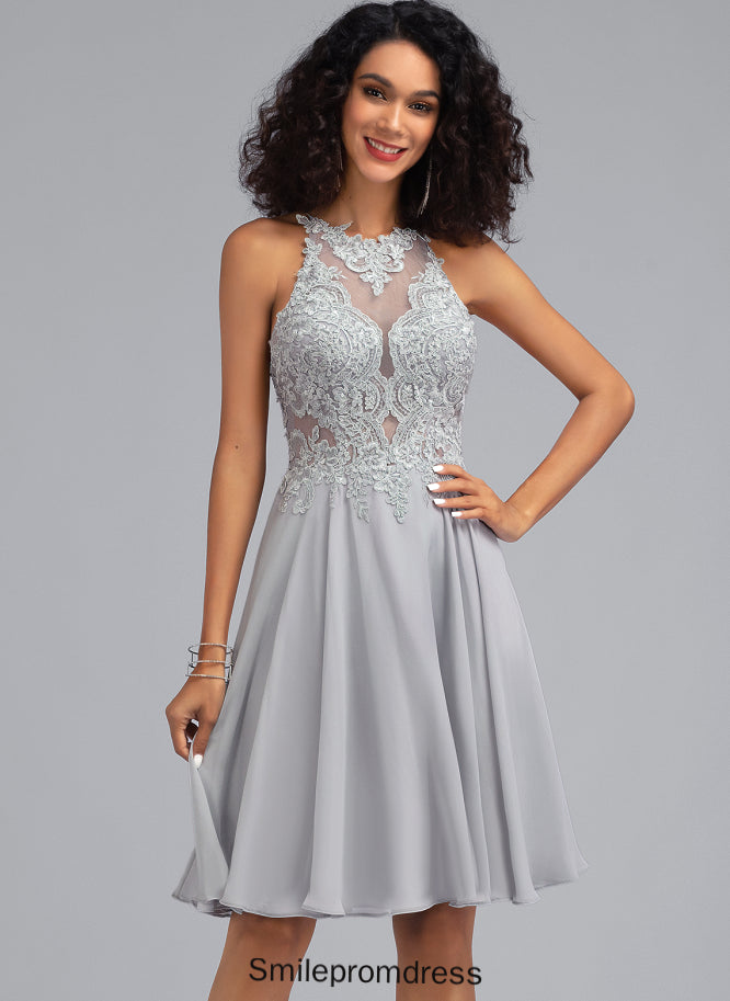 Abbie Lace Prom Dresses Scoop Knee-Length With Sequins Chiffon A-Line