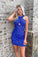 Fashion Royal Blue Cross Neck Sequins Short Homecoming Dresses