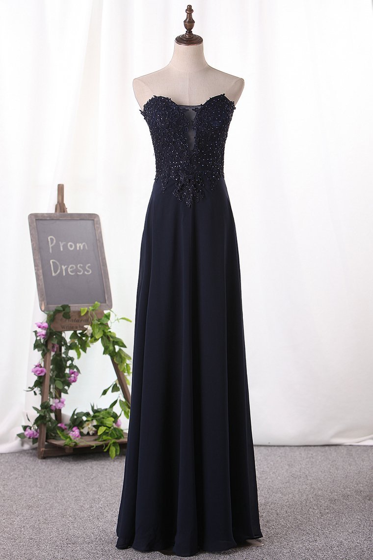 2021 A Line Prom Dresses Chiffon Sweetheart With Applique Floor Length