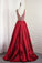 2021 A Line V Neck Satin With Beading Open Back Sweep Train Prom Dresses