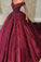 Off The Shoulder Ball Gown Prom Dresses Satin With Applique Sweep Train
