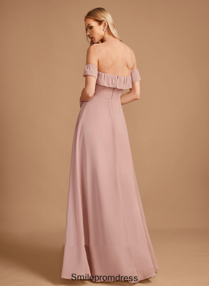 Off-the-Shoulder Floor-Length Neckline Ruffle Embellishment Fabric Length A-Line Silhouette Ryleigh Sleeveless V-Neck Bridesmaid Dresses