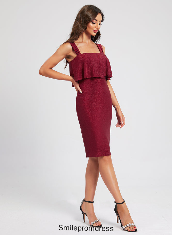 With Club Dresses Dress Knee-Length Polyester Cocktail Gill Ruffle Neckline Bodycon Square