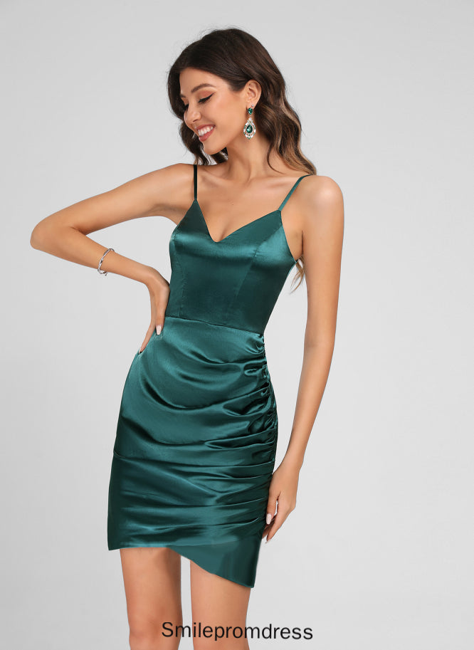 Ruffle Short/Mini Dress Yuliana Club Dresses Homecoming With Charmeuse Bodycon V-neck