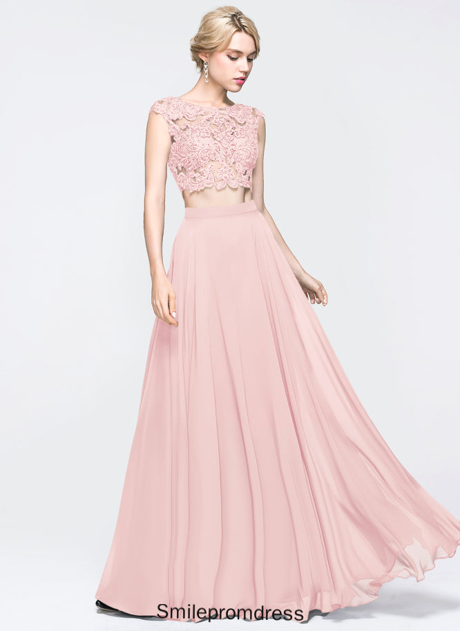 Sequins Chiffon Floor-Length Scoop Lace Beading Cierra A-Line With Prom Dresses