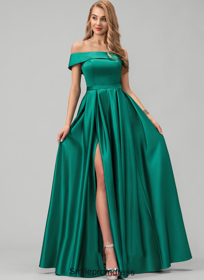 Off-the-Shoulder Sleeveless Fabric Length BackStyle Straps&Sleeves Satin Floor-Length Neckline Natalie Floor Length A-Line/Princess Bridesmaid Dresses