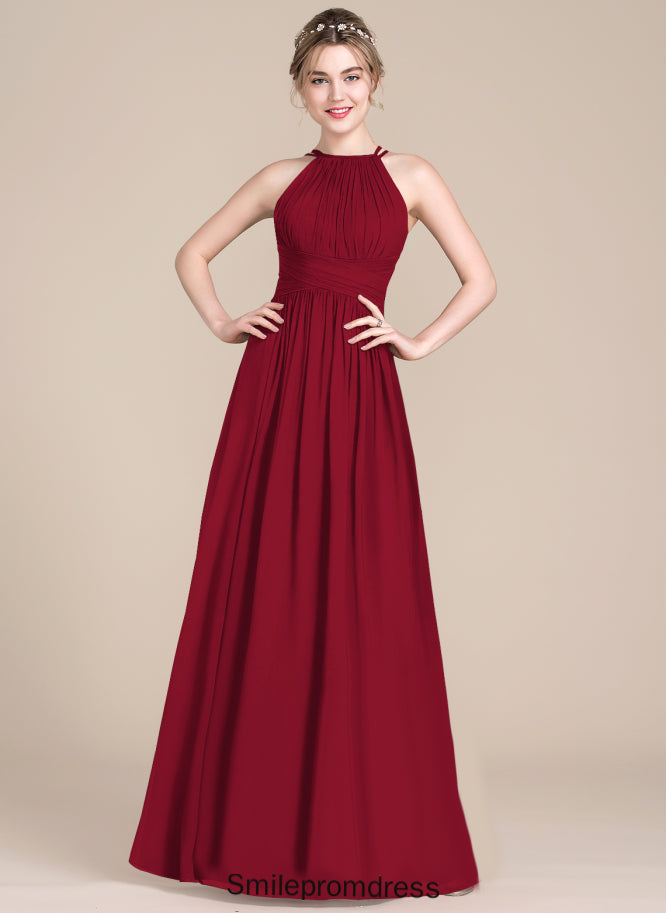 A-Line Reese Chiffon Floor-Length With Scoop Ruffle Prom Dresses