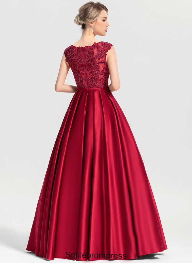 With Sequins Illusion Lace Evelyn Satin Ball-Gown/Princess Prom Dresses Scoop Floor-Length
