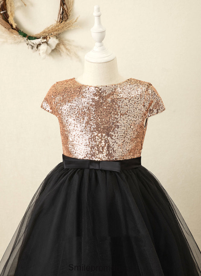 - With Asymmetrical Tulle/Sequined Bow(s) Sleeveless Flower Girl Dresses A-Line Neck Scoop Mallory Girl Dress Flower