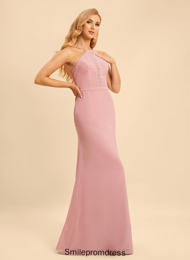 Lace HighNeck Trumpet/Mermaid Silhouette Fabric Floor-Length Length Neckline Embellishment Alanna Bridesmaid Dresses
