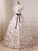 Gorgeous V-neck 3D Floral Lace Ball Gown Long Prom Dresses