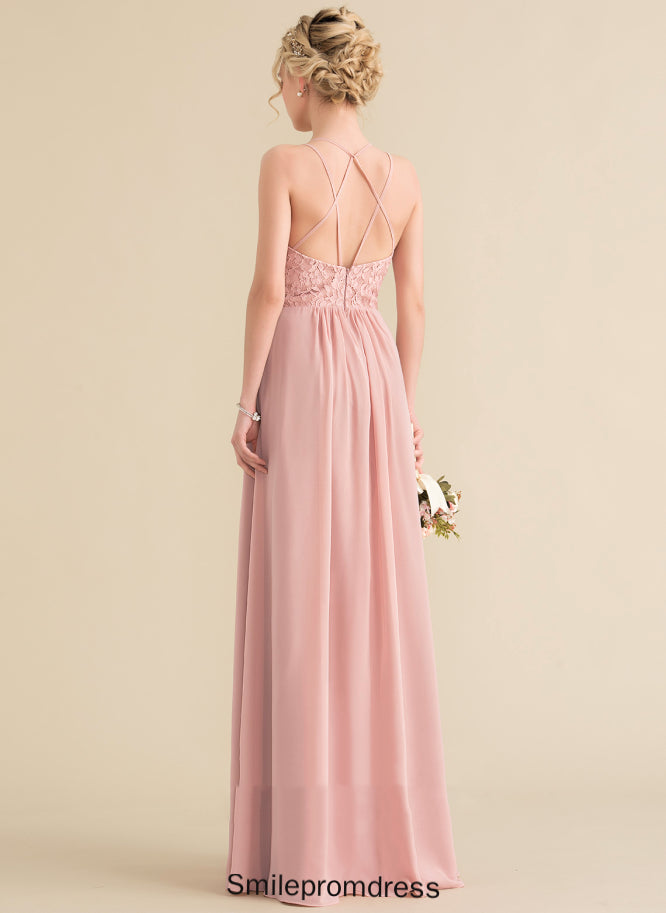 Floor-Length Evangeline A-Line Sweetheart Lace Chiffon Prom Dresses