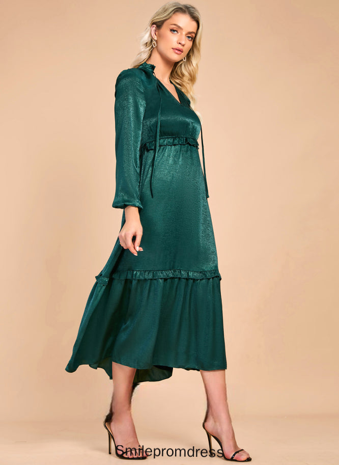 Elegant Club Dresses Dresses Anika Satin Long V-Neck A-line Midi Sleeves