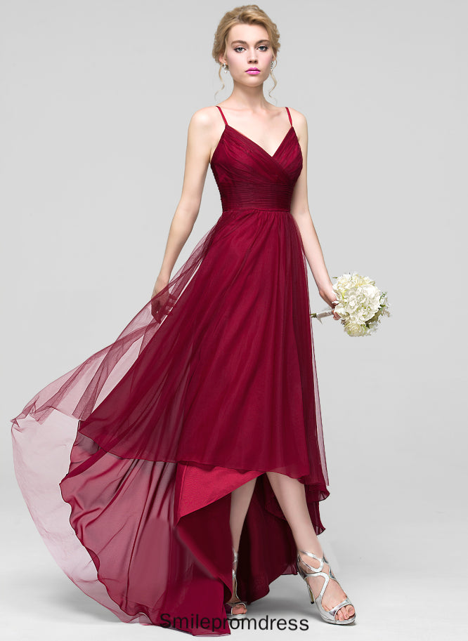 Fabric Embellishment Silhouette A-Line V-neck Ruffle Length Asymmetrical Neckline Madisyn Bridesmaid Dresses