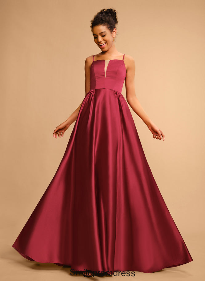 A-Line Rayna Square Satin Prom Dresses Floor-Length