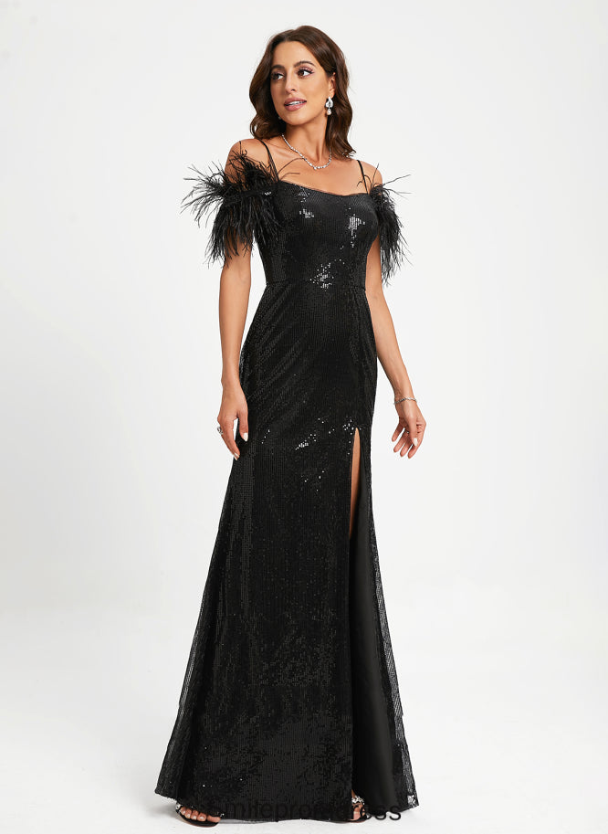 Scoop Floor-Length Sequined Prom Dresses Feather Sequins With Maliyah Sheath/Column