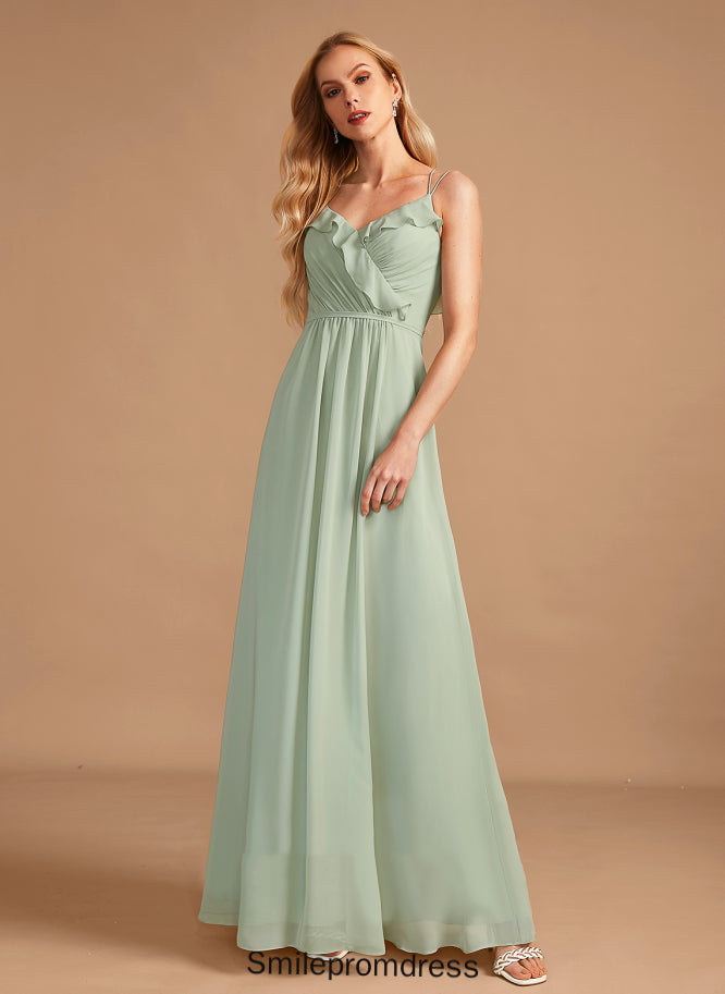 A-Line V-neck Neckline Embellishment Ruffle Fabric Floor-Length Length Silhouette Beryl Floor Length Scoop Bridesmaid Dresses