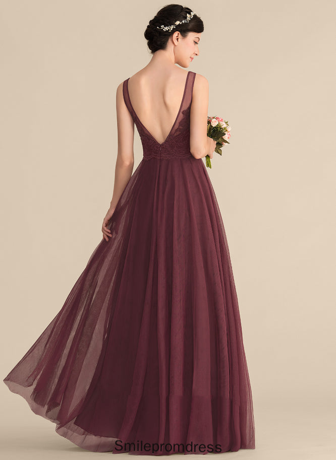 Neckline Tulle V-neck Fabric Silhouette Straps Lace Floor-Length Length A-Line Cecelia Floor Length Bridesmaid Dresses
