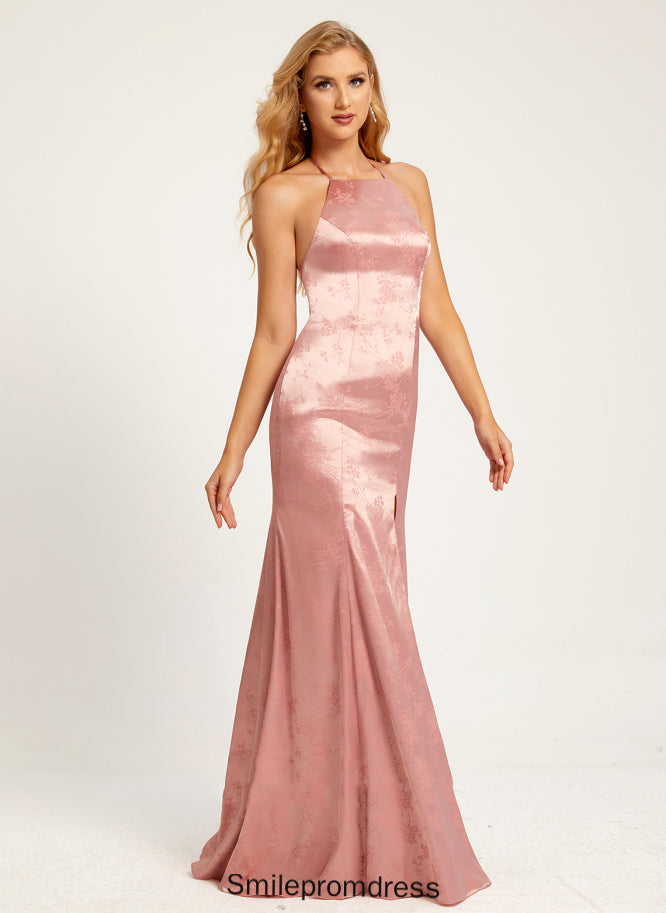 Fabric Neckline Length Silhouette HighNeck Floor-Length SplitFront Embellishment Trumpet/Mermaid Magdalena Bridesmaid Dresses