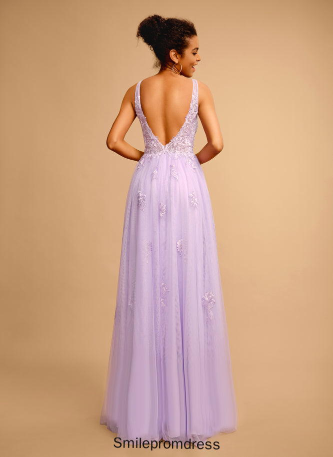V-neck Floor-Length Skye Tulle Ball-Gown/Princess Prom Dresses Lace