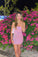 Sparkly Pink Spaghetti Straps Sequins Short Homecoming Dresses