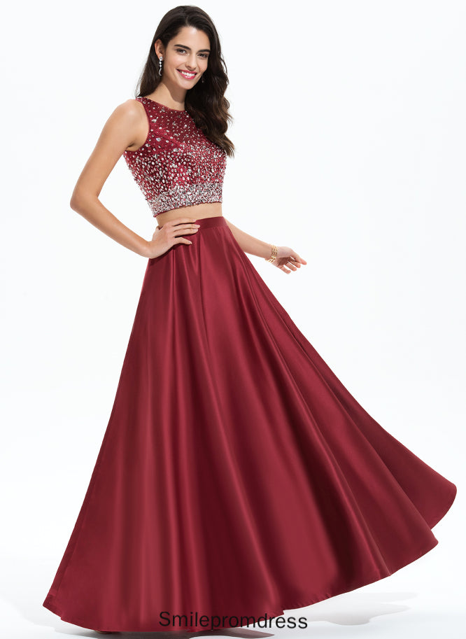Prom Dresses Laci A-Line Satin Beading Scoop With Sequins Floor-Length