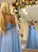 Sky Blue A Line Beading Evening Dresses Chiffon Long Prom Dresses