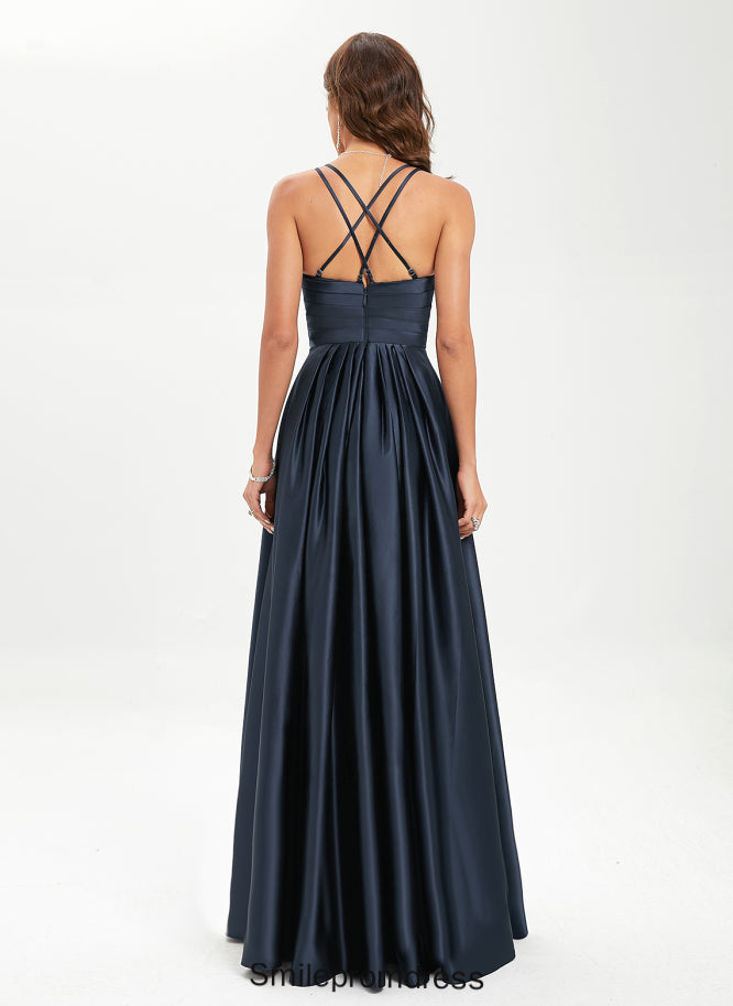 Floor-Length V-neck With A-Line Pleated Kyleigh Prom Dresses